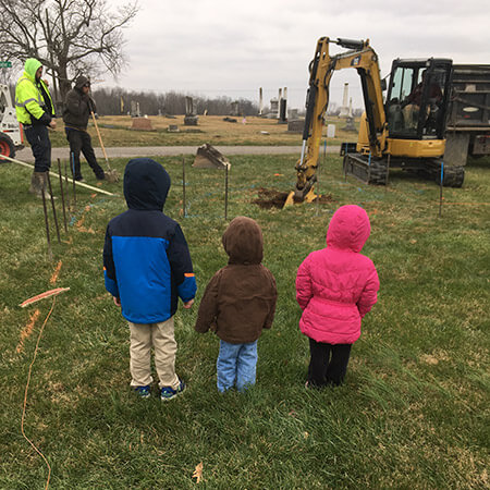 Harpring children watching the groundbreaking of the Little Souls Cemetery